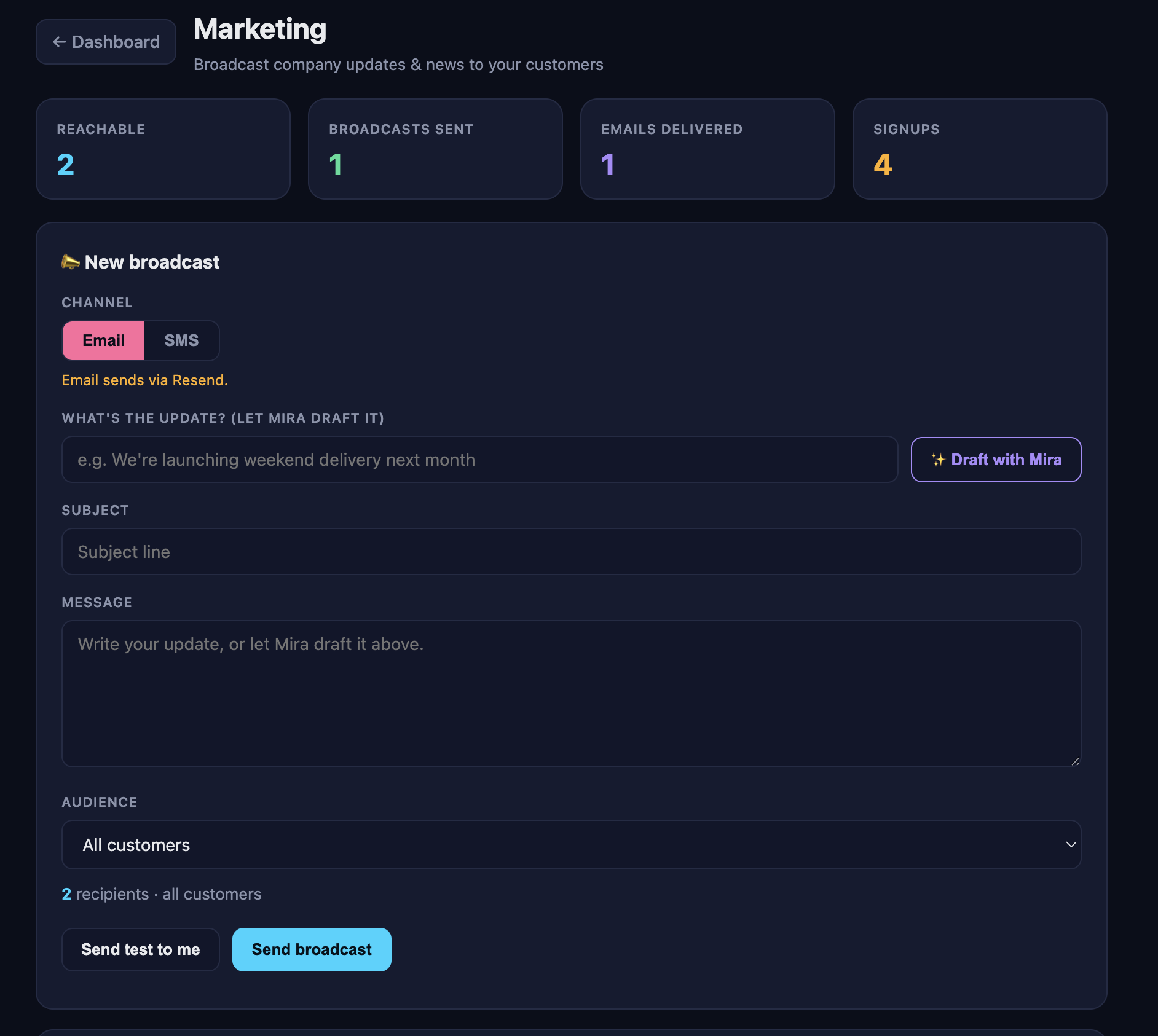 Marketing broadcasts